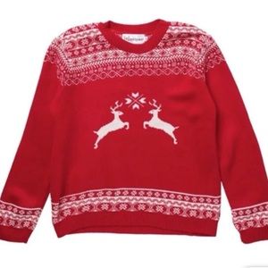 Cotton Emporium sz M red and white reindeer pullover holiday sweater